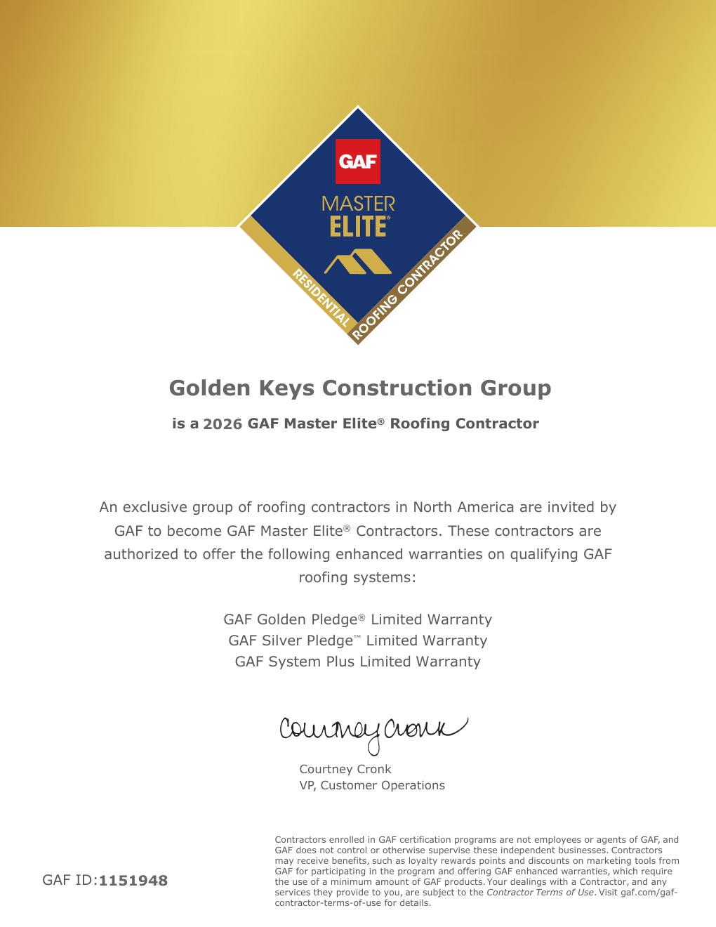 2026 GAF Master Elite® Roofing Contractor — document preview
